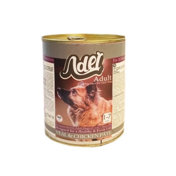 کنسرو پته سگ بالغ با طعم گوشت گوساله و مرغ 800 گرمی ادل - تصویر 1